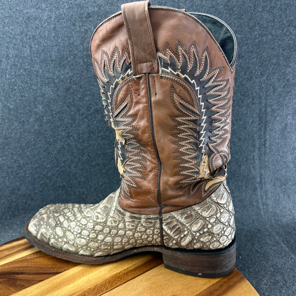 Quincy Boots Mens 12 Brown Gray Caiman Embossed Leather Western Cowboy Boots - Picture 14 of 16